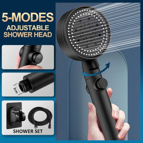 shower-head-water-saving-black-5-mode-adjustable-high-pressure-big-0